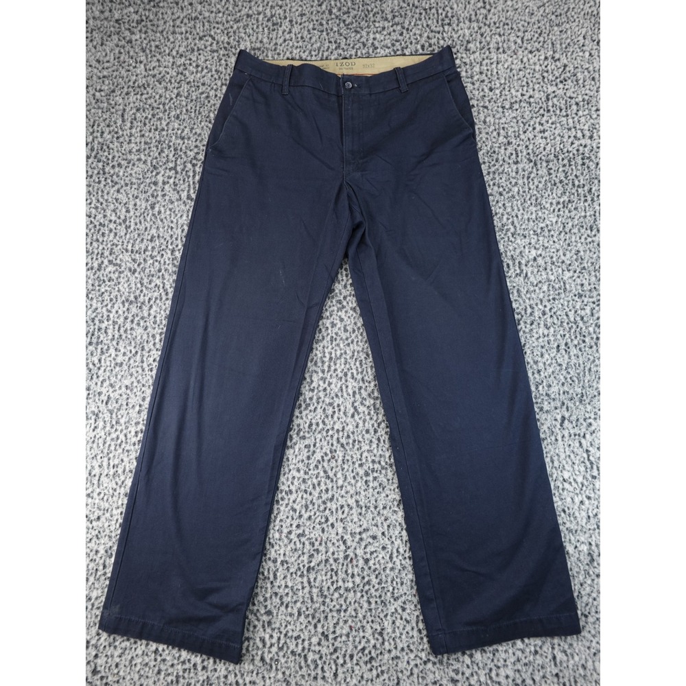 IZOD Saltwater Chino Pants Mens 32x32 Navy Blue Good Straight Fit Cotton